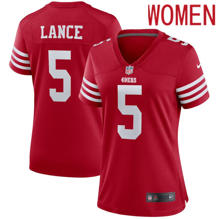 Women San Francisco 49ers #5 Trey Lance Nike Scarlet Team Player Game NFL Jersey->women nfl jersey->Women Jersey